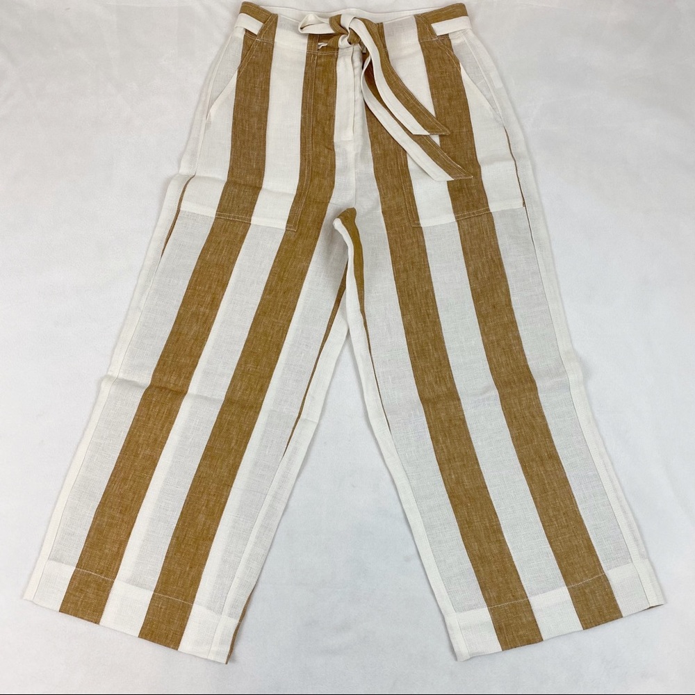 J. Crew Wide-Leg Striped Linen Pants in White and Tan - Picture 2 of 8